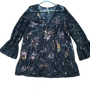 Free People Black and Pink Midi Dress